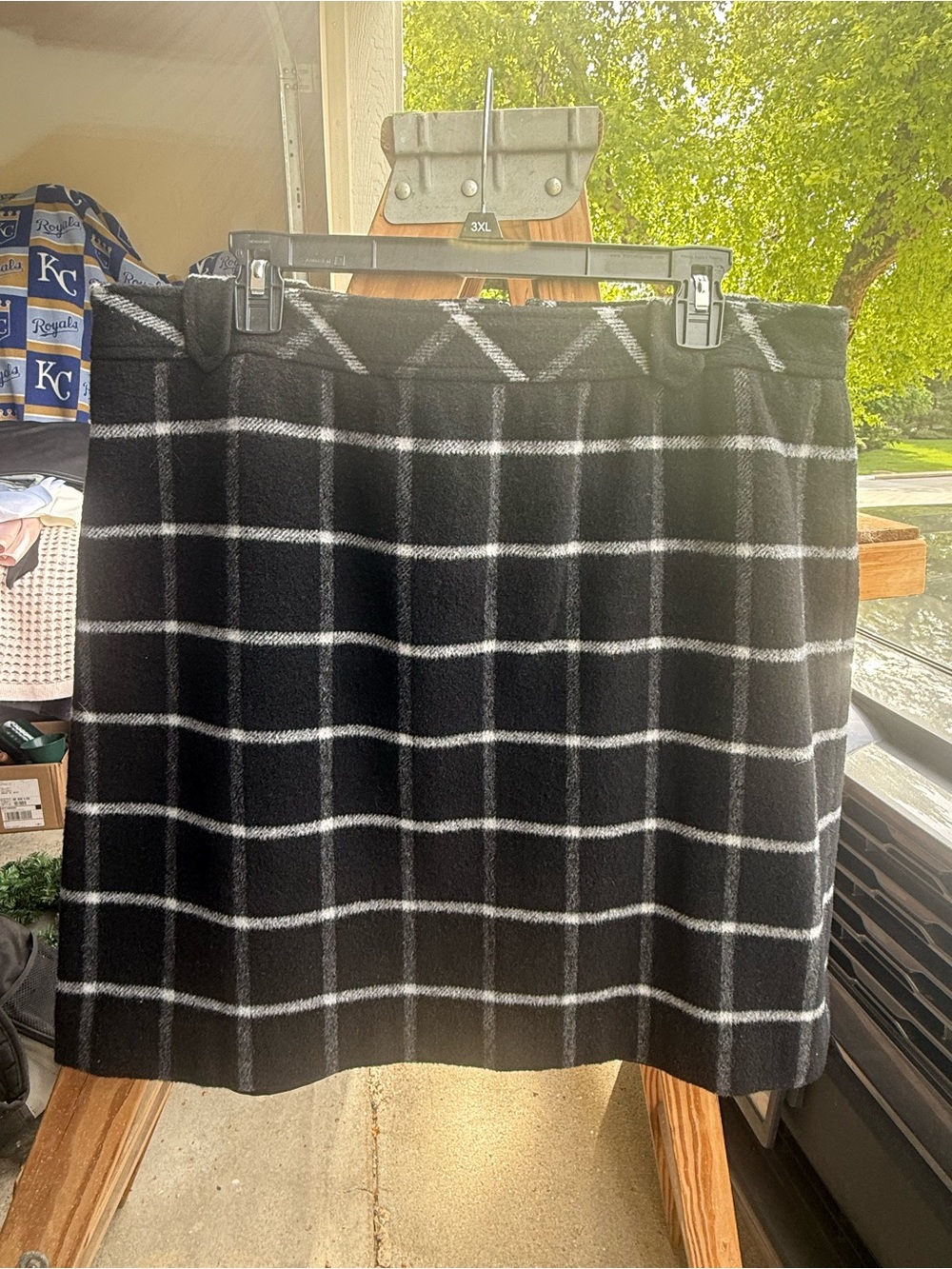 Talbots Black and White Windowpane A-Line Skirt
